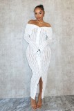Fashionable And Elegant Off Shoulder Sexy Wave Pattern Long-Sleeved Dress