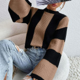 Spring And Autumn Trendy Knitting Sweater Top Round Neck Striped Sweater Jacket For Women