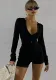 Round Neck Long-Sleeved Multi-Button Stretch Slim Fit Jumpsuit Sports Yoga Solid Color Cotton One Piece Shorts