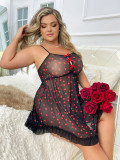 Sexy Christmas Lingerie Set Women Plus Size See Through Mesh Suspender Nightgown