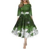 Christmas Style Women's Fashion Snowflake Digital Print Chic Half-Sleeve Slim Waist Dress