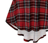 Autumn And Winter Women's Red Plaid Plush V-Neck Belted Christmas Dress