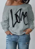 Love Letter Printed Long Sleeve T-Shirt Sexy Off-Shoulder Women's Top