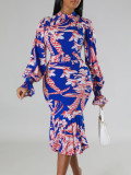 Plus Size Women's Autumn Winter Fashion Slash Shoulder Long Sleeve Bodycon Pencil African Dress