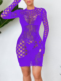 Women Hollow See-Through Long Sleeve One-piece Net Clothes Sexy Lingerie