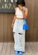 Women Casual Washed Ripped Long Denim Skirt