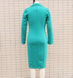 Women Autumn and Winter Long Sleeve Double Breasted Blazer Dress