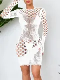 Women Hollow See-Through Long Sleeve One-piece Net Clothes Sexy Lingerie