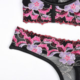 Women embroidered Lace sexy lingerie two-piece set