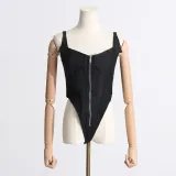 Sexy Autumn Suspender Square Neck Front Zipper Design Slim Fit Denim Women's Jumpsuit