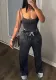Women Sleeveless Suspender Crop Top And Slit Wide Leg Pants Two-piece Set