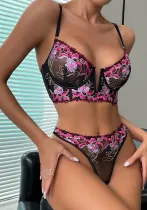 Women embroidered Lace sexy lingerie two-piece set