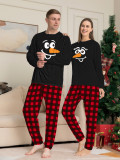 Christmas Family Wear Cartoon Plaid Print Round Neck Long Sleeve Pajama Set