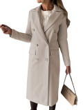 Women Solid Long Sleeve Double Breasted Pocket Coat