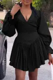 Women V-Neck Ruffle Sleeve Elegant Pleated Dress