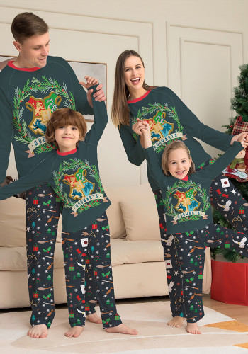 Christmas Family Wear Cartoon Print Round Neck Long Sleeve Pajama Set