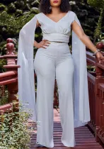 Plus Size African Women V-neck Top and Wide Leg Pants Two-piece Set
