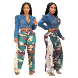 Camouflage Patchwork Bell Bottom Casual Pants