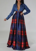 Women Casual Printed Turndown Collar Shirt Dress