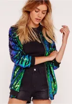 Casual Women's Fall Outer Coat Plus Size Loose Sequin Baseball Jacket