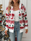 Autumn And Winter Women's Long-Sleeved Cardigan Christmas Printed Fleece Jacket