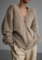 Knitting Cardigan Autumn And Winter Lazy Loose Long-Sleeved V-Neck Sweater Jacket For Women