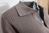 Autumn And Winter Turndown Collar V-Neck Knitting Sweater Chic Career Slim Ribbed Basic Pullover Top For Women