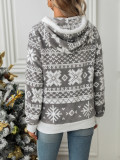 Women's Autumn And Winter Hooded Cardigan Christmas Style Printed Fleece Jacket