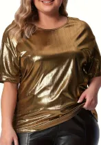 Summer Loos Plus Size Round Neck Solid Color Short Sleeve T-Shirt