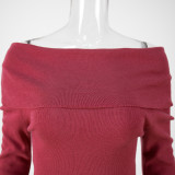 Autumn And Winter Sexy Slim Fit Off Shoulder Long Sleeve Basic Knitting Shirt For Women