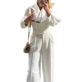 Autumn Long Solid Color Turndown Collar Slim Waist Slim Fit Two Piece Blazer Pants Set Chic Career Suit