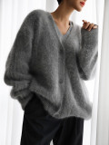 Knitting Cardigan Autumn And Winter Lazy Loose Long-Sleeved V-Neck Sweater Jacket For Women
