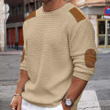 Autumn And Winter Men's Knitting Shirt Round Neck Long-Sleeved Patchwork Slim Pullover Sweater