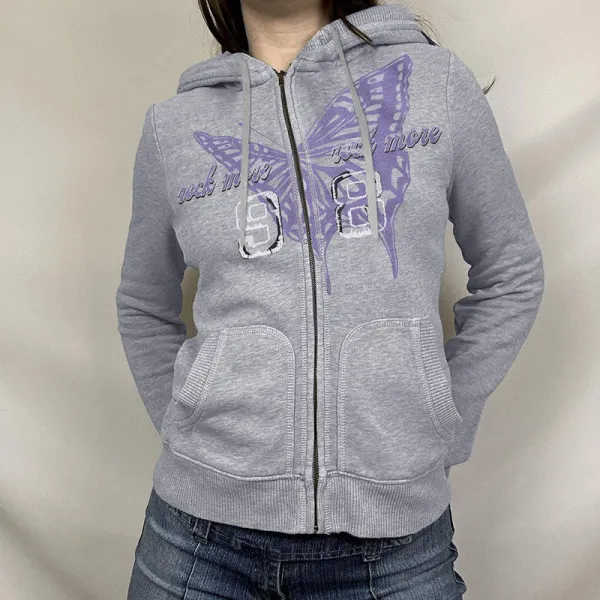 Women's Butterfly Print Zipper Patchwork Basic Hoodies Early Autumn Outdoor Wear Casual Simple Jacket