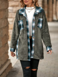 Women's Autumn And Winter Single-Breasted Turndown Collar Plaid Fleece Jacket