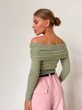 Autumn And Winter Sexy Slim Fit Off Shoulder Long Sleeve Basic Knitting Shirt For Women
