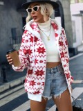 Autumn And Winter Women's Loose Hooded Zipper Fleece Cardigan Christmas Style  Printed Jacket For Women