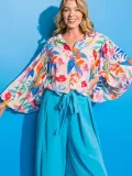 Autumn Multicolor Floral Print Puff Sleeve Shirt
