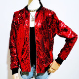 Casual Women's Fall Outer Coat Plus Size Loose Sequin Baseball Jacket