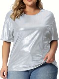 Summer Loos Plus Size Round Neck Solid Color Short Sleeve T-Shirt