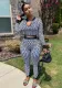 Autumn And Winter Women's Elastic Printed Contrasting Color Slim Fit Long-Sleeved Two-Piece Pants Set