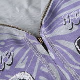 Women's Butterfly Print Zipper Patchwork Basic Hoodies Early Autumn Outdoor Wear Casual Simple Jacket