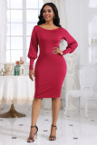 Solid Color Off Shoulder Long Sleeve Sexy Women's Fashion Chic Slim Fit Bodycon Dress