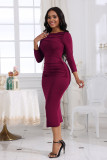 Chic Solid Color Slim Fit Casual Fall Slim Long Sleeve Women's Midi Bodycon Dress