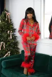 Santa Claus Print Two Piece Lounge Satin Pajamas Set