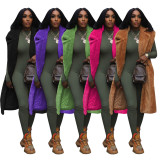 Women's Casual Solid Color Sleeveless Long Fleece Jacket
