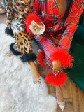 Santa Claus Print Two Piece Lounge Satin Pajamas Set