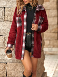 Women's Autumn And Winter Single-Breasted Turndown Collar Plaid Fleece Jacket