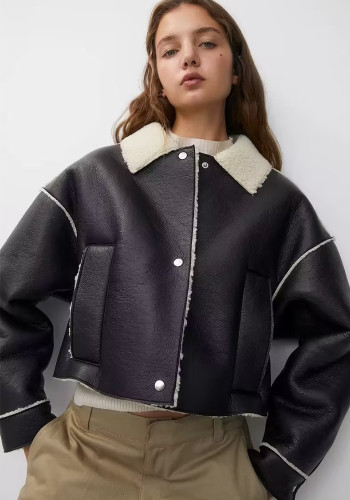 Winter Women's Fashion Reversible Urndown Collar Fur Integrated Short Jacket Jacket