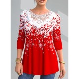 Women's Plus Size Long Sleeve Christmas Elements Print Loose Top T-Shirt